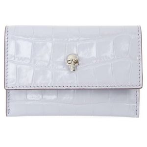 Alexander McQueen Skull Croc Embossed Leather Card Case NWT Lavender